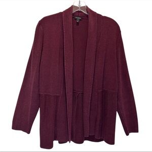 Talbots Women's Plum Open Front Cotton Blend Sweater Jacket w/ Peplum - Large